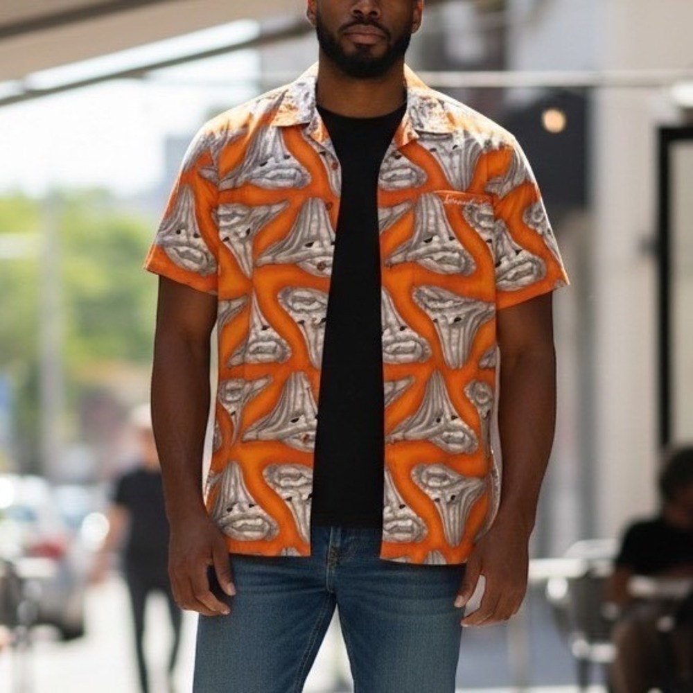 Platinum FUBU Button Up Shirt‎ Fat Albert Dumb Donald Orange XL